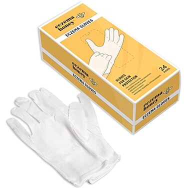 ECZEMA HONEY Premium 100% Cotton Gloves - Washable &amp; Reusable Overnight Dry Hands Treatment - White Cotton Gloves for Eczema (24 Pairs)