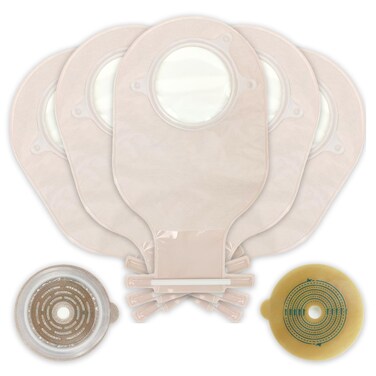 20 PCS Colostomy Bags, Ostomy Supplies, Two Piece Drainable Pouches Thickened Hydrocolloid Ostomy Bag for Ileostomy Stoma Care, Cut-to-Fit (Max 70mm) (20PCS Bags+5PCS Barriers) (Two-Piece Model)