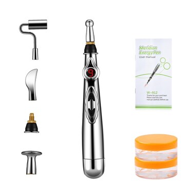 5-in-1 Massage Acupuncture Pen, Electronic Pain Relief Therapy, Meridian Energy Massager Pen Self Massage Tools Muscle Healing with Massaging Gel