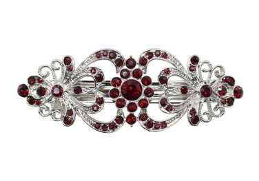 Faship Gorgeous Burgundy Crystal Hearts And Floral Hair Barrette
