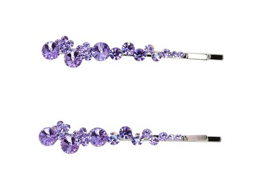 Faship A Pair Of Violet Light Purple Premium Rhinestone Crystal Floral Hair Clips Pins 2 Pcs