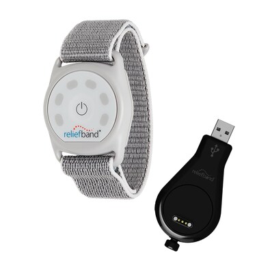 Reliefband Sport Anti-Nausea Wristband for Motion Sickness, Morning Sickness, Travel &amp; Vomiting Relief - IPX7 Waterproof, FDA Cleared Drug-Free, Fast-Acting, Nausea Relief Band (Grey + USB Charger)