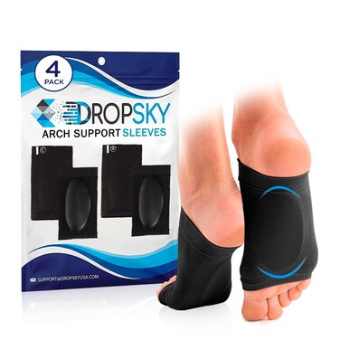 Arch Support, Flat Feet Arch Support Women and Men- Plantar Fasciitis Support Brace, Compression Arch Supports- Foot Arch Support for Flat Feet and Pain Relief, Arch Support Bands- 4 pieces, Black FSA