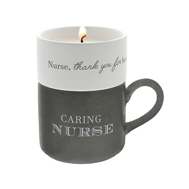 Pavilion Gift Company - Caring Nurse - 4 Oz Candle &amp; 10.8 Oz Mug Gray &amp; Cream Neutral Stackable To: From: Tag Gift Set