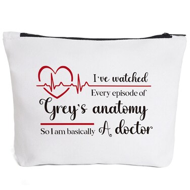 Fokongna Doctor Gifts, Funny Doctor Makeup Bag, Grey's Anatomy Gifts Inspired Makeup Bag for Women Men-I've Watched Every Episode Of Grey's Anatomy So I Am Basically A Doctor