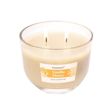 Carolina Freshens Vanilla Honey Odor Eliminating Highly Fragranced Candle for Home Scented, Eliminates 90% of Pet, Smoke, Food and Other Smells Quickly, 2 Wick, 14 oz - Made in The USA