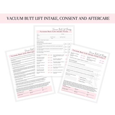 Vacuum Butt Lift Therapy Intake, Consent, and Aftercare Form   75 Pack   8.5x11" inch Paper Size Form   Eyelash Extension Supplies   Client Signature   Butt Lift Cupping   White and Pink Design