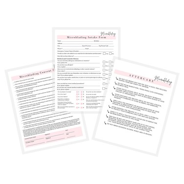 Microblading Intake, Consent, and Aftercare Form   Printed Physical 8.5 x 11&quot; A1 Forms   Clients Signature   White and Pink Design