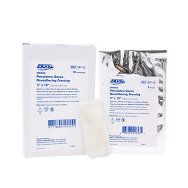 Dukal 207-12 Petrolatum Gauze, Sterile, 3" Width x 18" Length, Pack of 12