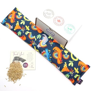 Microwave Double-Layered Heating Pad for Pain Relief - Extra Long 20"x5" Moist Heat for Back Neck Shoulders Cramps Sore Muscles Aches and Joints - Oats Bean Bag Pack Neck Wrap. Dino Christmas Pattern