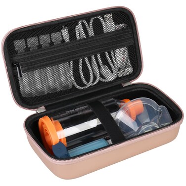 Hard Case for Asthma Inhaler, Handheld Spacer for Kids and Adults, Masks, Inhaler Holder Asthma Travel Bag Carrying Organizer with Mesh Pocket fit Medication and Accessories, Rose Gold