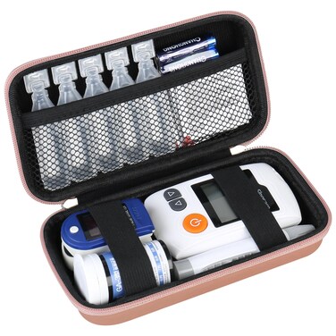 Diabetic Supplies Hard Case Diabetic Supply Organizer Bag Carrying Case for Diabetes Testing Kit Blood Glucose Monitor with Blood Sugar Glucometer Test Strips Lancing Device Lancets, Rose Gold