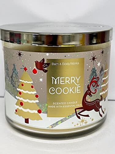 Bath &amp; Body Works Merry Cookie Scented Candle 3 Wick 14.5 OZ (Label Artwork Varies)