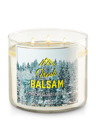 Bath and Body Works White Barn Fresh Balsam 3 Wick Candle Made With Essential Oils 14.5 Ounce