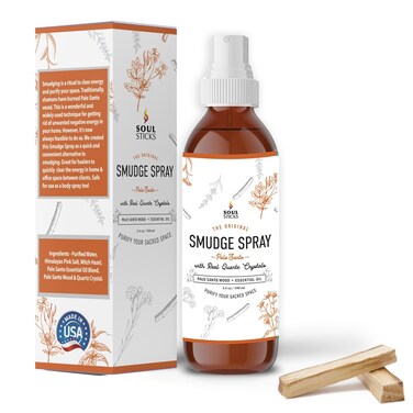 SOUL STICKS Palo Santo Smudge Spray For Cleansing and Negative Energy   3.5oz Sage Smudge Spray with Real Quartz Crystals   Sage Room Spray for Spiritual Cleansing Negative Energy and Purifying Home