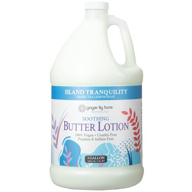 Ginger Lily Farm's Botanicals Soothing Butter Lotion for Dry Skin, Island Tranquility, 100% Vegan &amp; Cruelty-Free, Green Tea Lemongrass Scent, 1 Gallon (128 fl oz) Refill