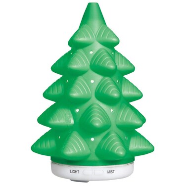 LED Ultrasonic Christmas Tree Diffuser, Extra-Large 5.4 oz. Reservoir with Two Mist Options, Seven LED Light Colors, 6" Round x 9" H, Green