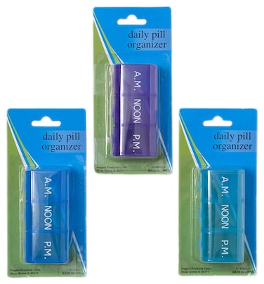 Set of 3 Daily Jumbo Plastic Pill Box (Includes 3 Boxes-Blue, Green, Purple)