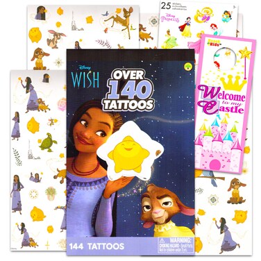 Disney Wish Temporary Tattoo Set - Disney Wish Party Favors Bundle - 140+ Temporary Tattoos for Goodie Bags and More Plus Bonus Stickers   Disney Wish Party Supplies