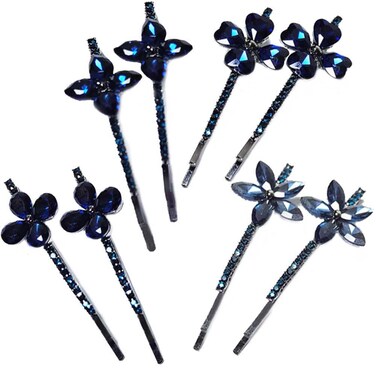 WHITEBRIDGE 8pcs Rhinestone And Dark Blue Jewel Bobby Hair Pins For Women Girls
