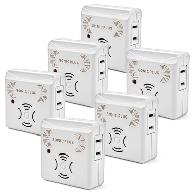 Riddex Sonic Plus Ultrasonic Pest Repeller, Plugs in with extra Outlets Indoor Use - Insect Repellent - Bug Repellents for Home Defense - Protect Against Rodents &amp; Insects, Chemical Free(6 Pack White)