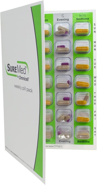 4 Times a Day Weekly XL Cold Seal Medication Blister Pack System Cards for Pills -One Piece Unit Dose Tri-Fold Booklet, Easy No Extra Equipment Needed, Just Fill and Seal (4X a Day Weekly - 6 Pack)