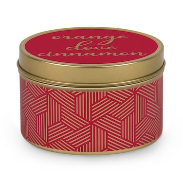 Paraffin-Free Scented Candle in Gold Tin, Vegan Palm Wax Candles, Spicy &amp; Christmassy Scented Candles, Holiday or Birthday Gifts for Women &amp; Men, 30-Hour Burn Time, 6 oz - (Orange Clove Cinnamon)