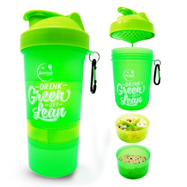 Shaker Bottle with Stackable Compartments - 22 Ounce Bottle + Pill Organizer + 2 Storage Compartments
