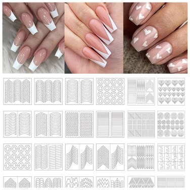 TailaiMei 1768 Pieces 60 Designs French Manicure Nail Stickers, Nail Art Tips Guides for DIY Decoration Stencil Tools (36 Sheets)
