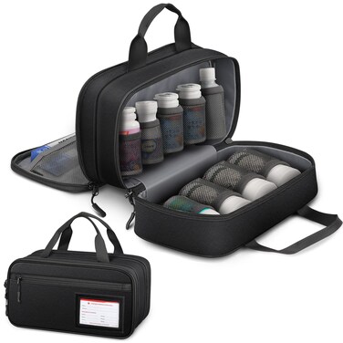 SITHON Pill Bottle Organizer Medicine Storage Bag Medication Travel Carrying Case Manager with Handle, Detachable Pockets Modular for Medications, Vitamins, Medical Supplies (Black)