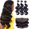 Amella Hair 10A Brazilian Body Wave Frontal (16", 18", 20"+14"13x4 Frontal) with Ear to Ear Lace Frontal Closure, Free Part, Brazilian Body Wave, Natural Black Color