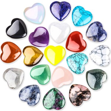 20PCS Natural Crystals Hearts Gemstones Love Stones Set Bulk Rocks Polished Thumb Rose Quartz Pocket Gemstones for Chakra Reiki Balancing Love Mother's Day Bulk Gifts Women Men 0.8 Inch