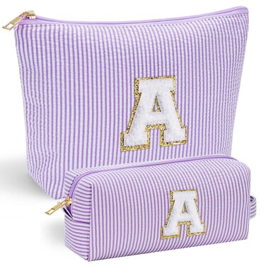YOOLIFE Birthday Gifts for Kids - Personalized Monogram Makeup Bag Cosmetic Bag Travel Toiletry Bag   Makeup Bag for Girls Teen Girl Friend Sister Wife Girlfriend Daughter Gifts Purple A