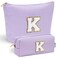 YOOLIFE Purple Makeup Bag for Girls- Personalized Cute Makeup Pouch for Girlfriend Bridesmaid Wife   Cosmetic Travel Toiletry Bag for Friend   Birthday Gift Idea for Her Mom Preppy Makeup Bag Gift K