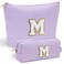 YOOLIFE Purple Cute Travel Makeup Bag - Preppy Makeup Bag Sweet 16 Gifts Sister Girlfriend Gifts Monogram Makeup Bag Make Up Bag Large Cosmetic Bags for Women Friend Birthday Gifts Preppy Stuff M