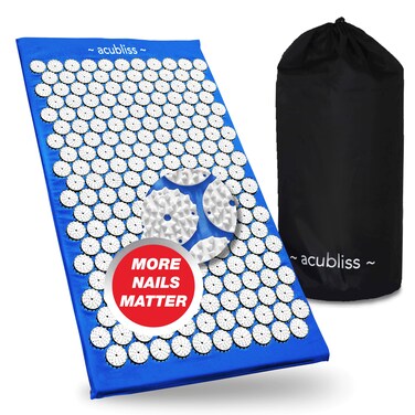 Acupressure Mat, 8,358 Acupuncture Pressure Points for Back Pain Relief, Increased Energy, Relaxation, FSA/HSA Eligible with Drawstring Bag, 26x16x1, Blue