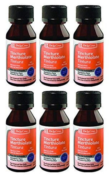 De La Cruz Merthiolate Tincture Antiseptic - First Aid for Minor Cuts, Scrapes and Burns - Mercury-Free Formula Safe for The Entire Family (6 Bottles)
