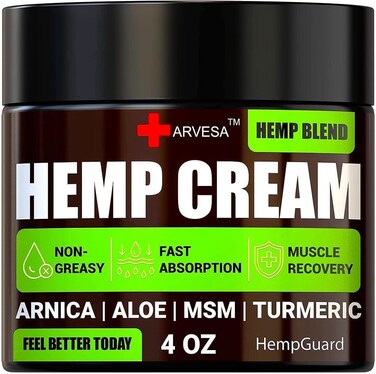 Natural Hemp Cream - Maximum Strength - Gel with MSM, Arnica, Aloe, Turmeric, Emu Oil - Lotion for Muscles, Joints, Back, Foot, Knees, Neck, Fingers, Elbows - High Strength Hemp Oil Extract - 4 fl oz