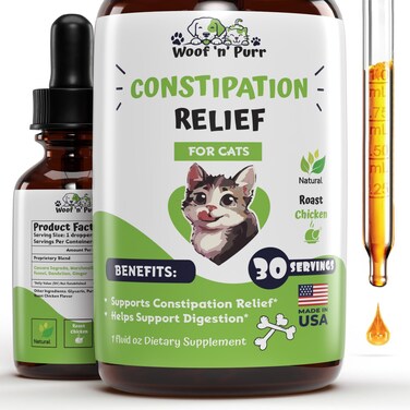 Woof 'n' Purr Cat Constipation Relief - Constipation Relief for Cats - Cat Laxative - Cat Laxative Constipation Relief - Constipation Relief for Cat - Cat Stool Softener - 1 fl oz - (1)