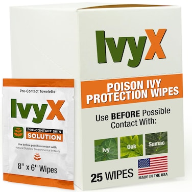 CoreTex Ivy X Pre-Contact Poison Ivy Wipes - Pack of 25 Single-Use Barrier Wipes to Help Prevent Itchy Rashes - Also Works on Poison Oak &amp; Sumac Oils - Quick Dry &amp; Chalk-Free Formula