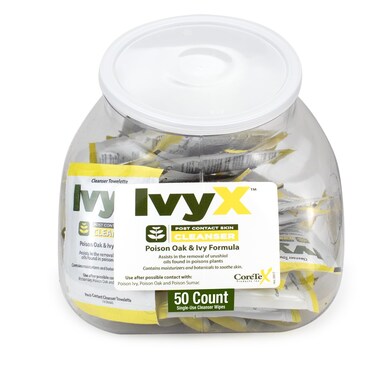 CoreTex Ivy X Post-Contact Poison Ivy Wipes - 50-Pack (Fishbowl) Single-Use Poison Ivy Treatment Wipes to Assist in the Removal of Poison Ivy, Poison Oak, &amp; Poison Sumac Oils - Poison Ivy Wash Wipes