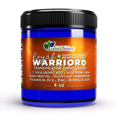 Herbal Mana Royal Warrior with 5000mg Hemp Lotion - 99.9% Pure DMSO Cream, Magnesium &amp; Frankincense Essential Oil - Organic MSM Muscle &amp; Foot Relaxer, Skin Vitality, Nerve &amp; Neck Relief Massage Cream