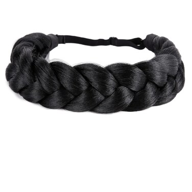Bohemian Braided Headband Oversized Classic Wide Braids Adjustable Elastic Strap Synthetic Wig Headband Women's Braids Beauty Accessories (Night-black)