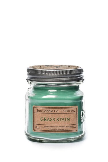 Eco Candle Co. Recycled Candle, Grass Stain, 8 oz. - Scents of Fresh Cut Grass - 100% Soy Wax, No Lead, Kraft Paper Label &amp; Lid, Hand Poured, Phthalate Free, Midwest Grown Soybeans