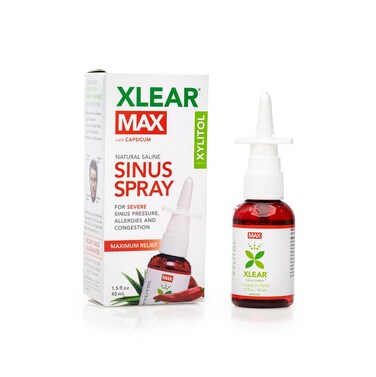 Xlear MAX Saline Nasal Spray, Natural Formula with Xylitol, Capsicum and Aloe, Nasal Decongestant for Sinus Pressure, Headache, Dry Nose for Kids and Adults, 1.5 fl oz (Pack of 4)