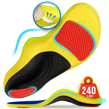 240+lbs Plantar Fasciitis Insoles Men Women, 100% Memory Foam Comfort Heavy Duty High Arch Support Inserts for Pain Relief Absorb Shock, Work Boot Shoe Insoles Orthotic for Flat Feet, Foot Pain