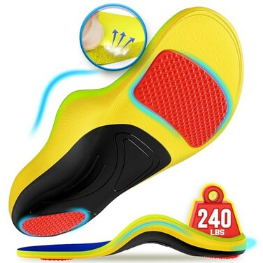 240+lbs Plantar Fasciitis Insoles Men Women, 100% Memory Foam Comfort Heavy Duty High Arch Support Inserts for Pain Relief Absorb Shock, Work Boot Shoe Insoles Orthotic for Flat Feet, Foot Pain