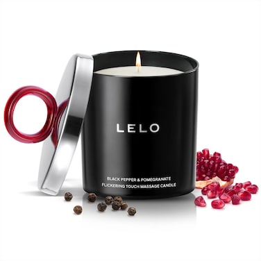 LELO Flickering Touch Massage Candle, Melts into Massage Oil, Scented Candle Body Massage Oil, Luxury Skin Treatment, Black Pepper &amp; Pomegranate Scent