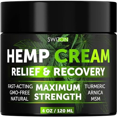 Natural Hemp Cream for Muscles, Joints, Neck, Back, Elbows - Hemp Oil Muscle Relaxer Cream to Soothe Discomfort - Hemp Oil Extract Gel with Arnica, Msm, Turmeric, Menthol Rub - 4 oz