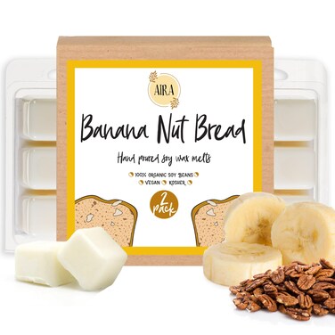 Aira Soy Wax Melt - Organic, Vegan, Kosher, Scented Soy Wax Cubes w/Essential Oil Blends - No Chemical 100% Soy Tart for Electric/Tealight Melters - Hand-Poured Soy Tarts - Banana Nut Bread - 2 Pack